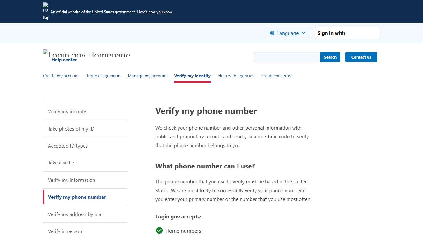 Verify my phone number | Login.gov